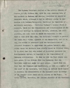 Account of the Warburg Institute's history, 1939